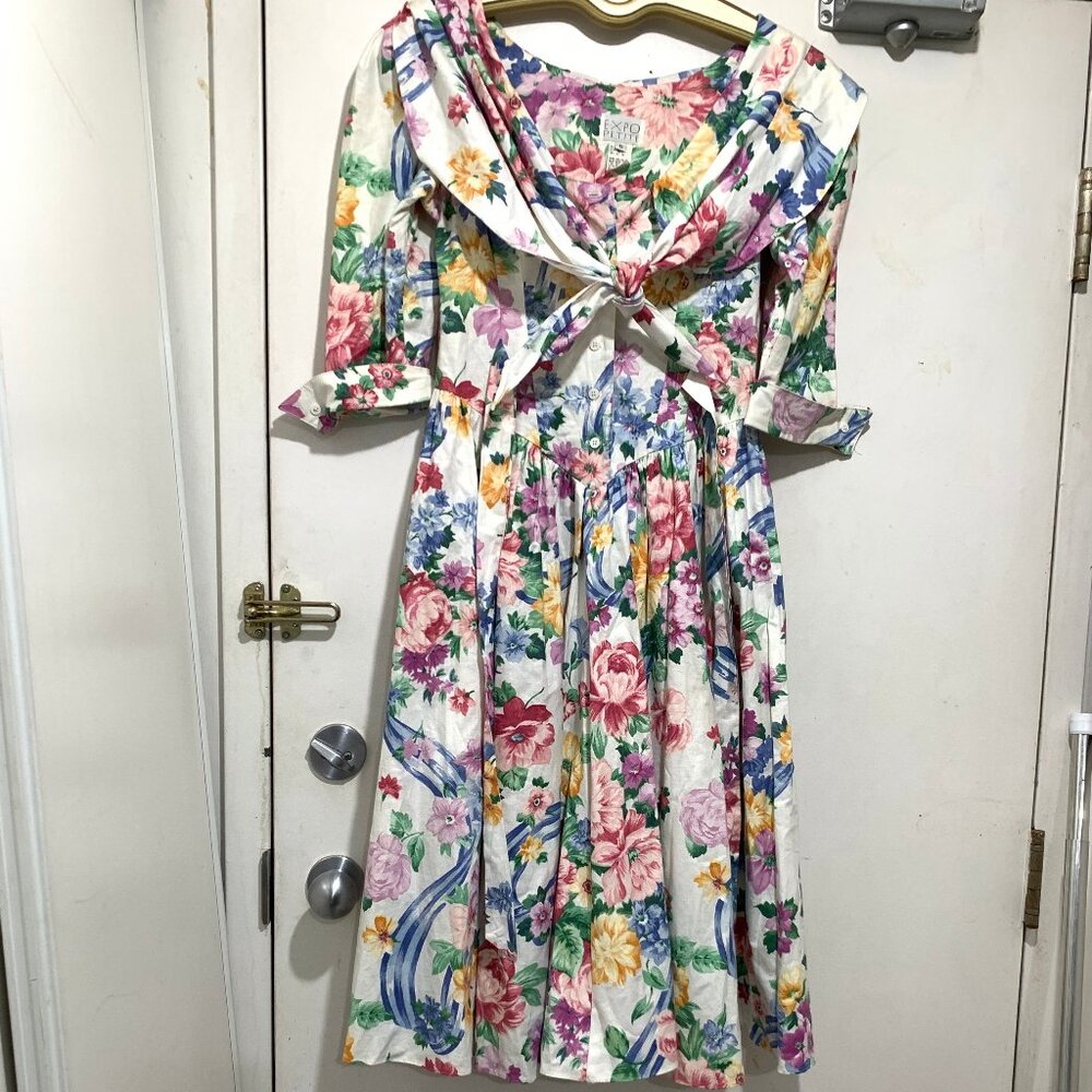VINTAGE EXPO OVERSIZED COLLAR FLORAL PRINT DRESSES SIZE 6P/6